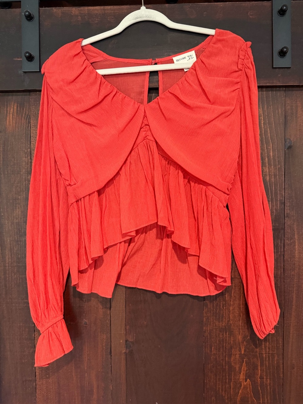 Scarlet Ruffled Long-Sleeve Blouse